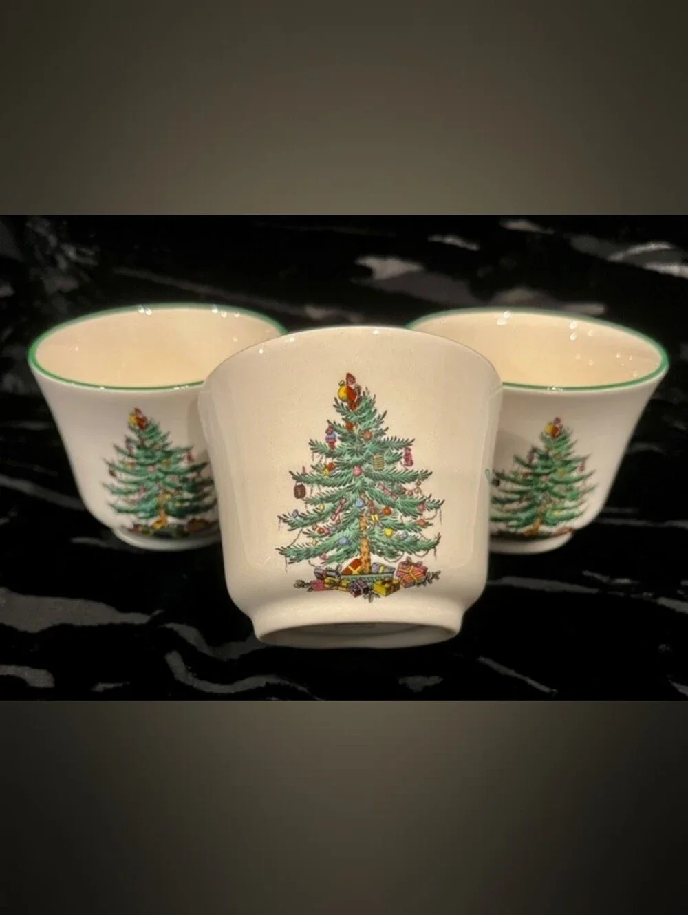 Set Of 3 Vintage Spode Christmas Tree Votive Holders Made In England EUC